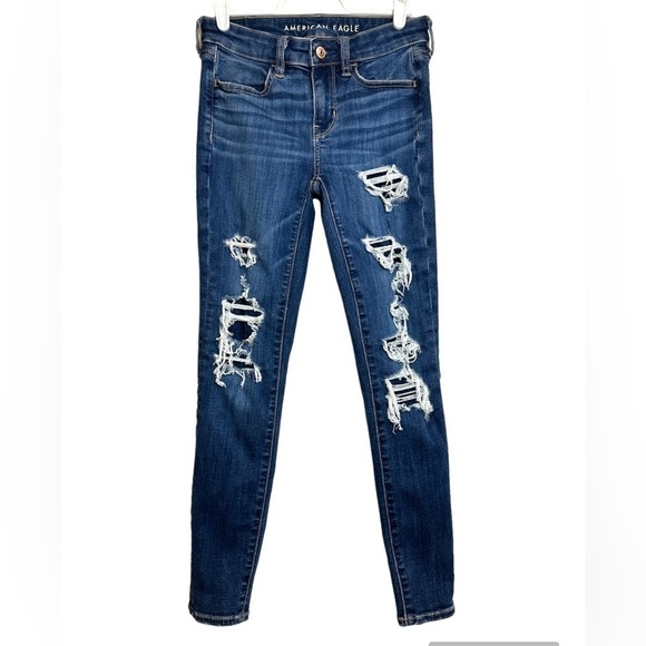 American Eagle Womens Jeggings Skinny Jeans Thrashed Distressed, Size 0 Short - Picture 1 of 12